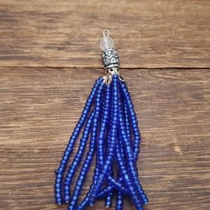 Tahitian blue seed‎ beaded calming tassel pendant